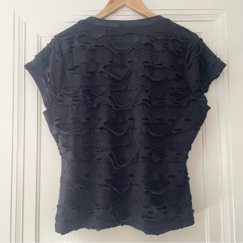 Black Distressed Strappy Short Sleeve Top - Picture 6 of 9
